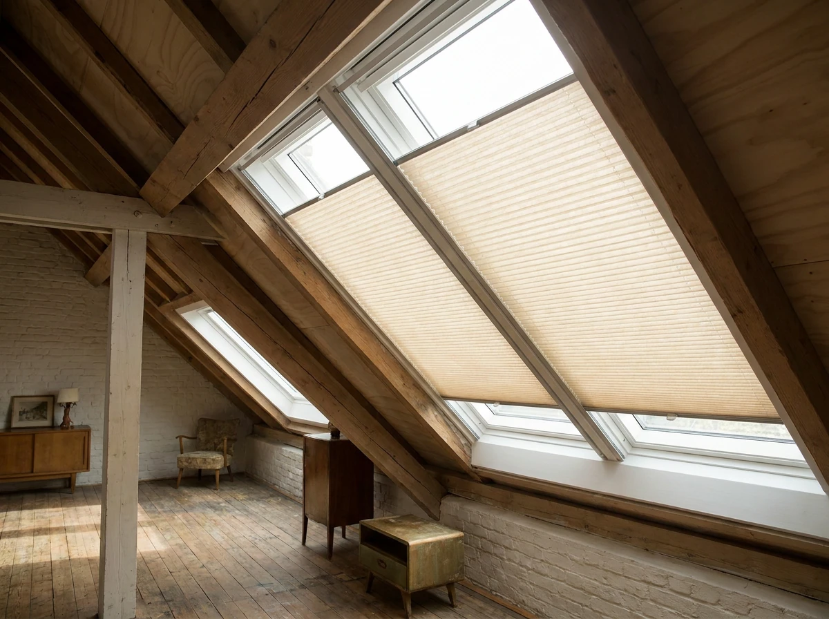 Tensioned pleated blind fitted to an angled skylight window in a Bellville loft conversion